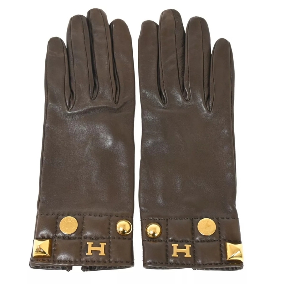 HERMES H Logo Leather Gloves!